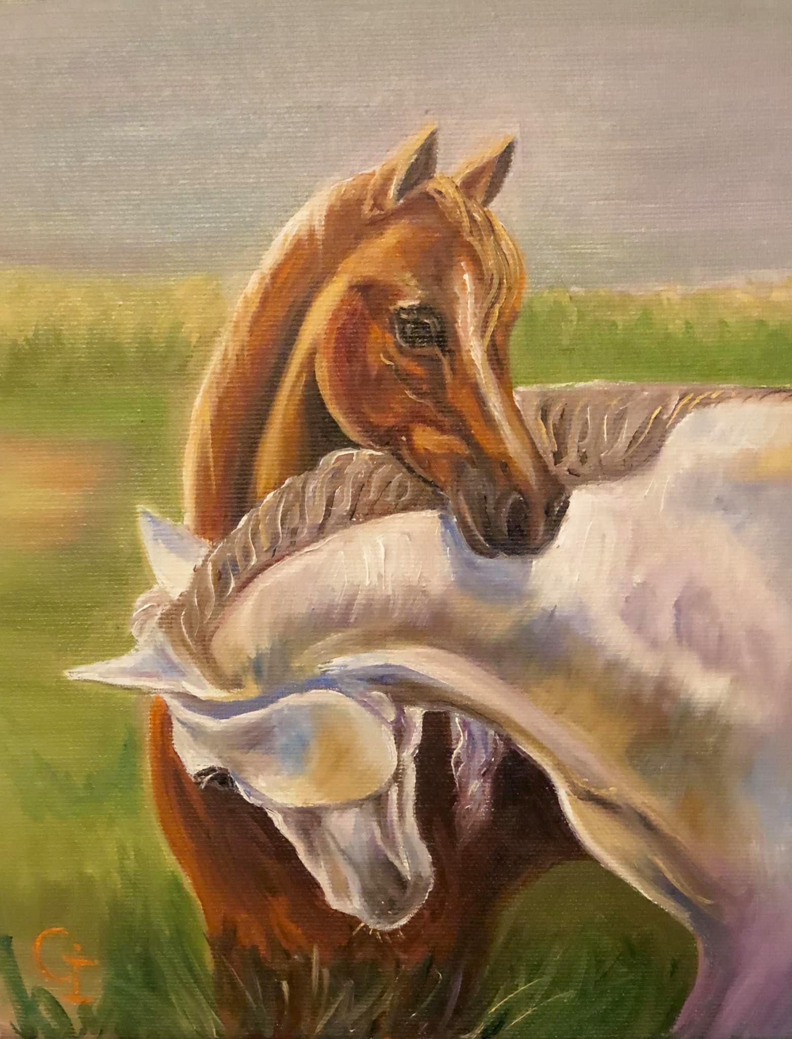 ‘Horses’, oil/canvas 25/20 cm