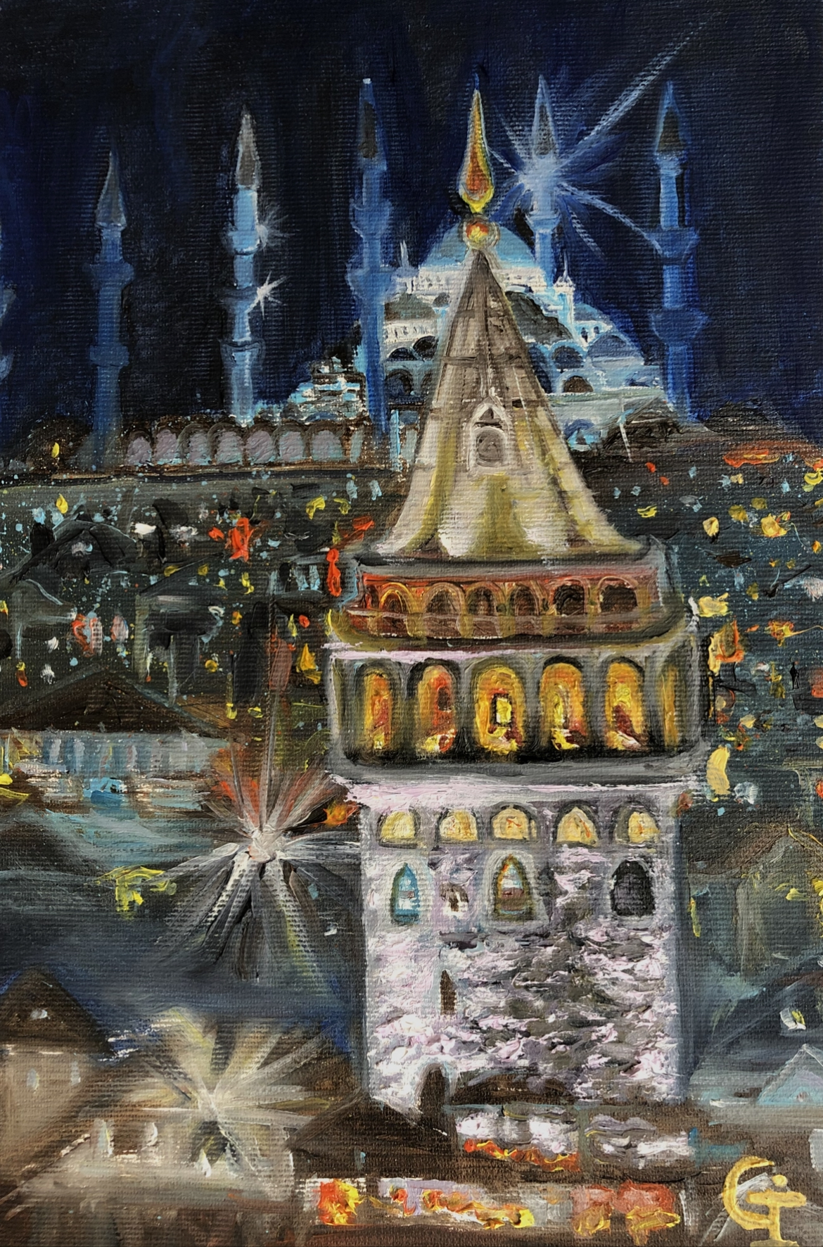 ‘Galata tower’, oil/canvas 30/20 cm