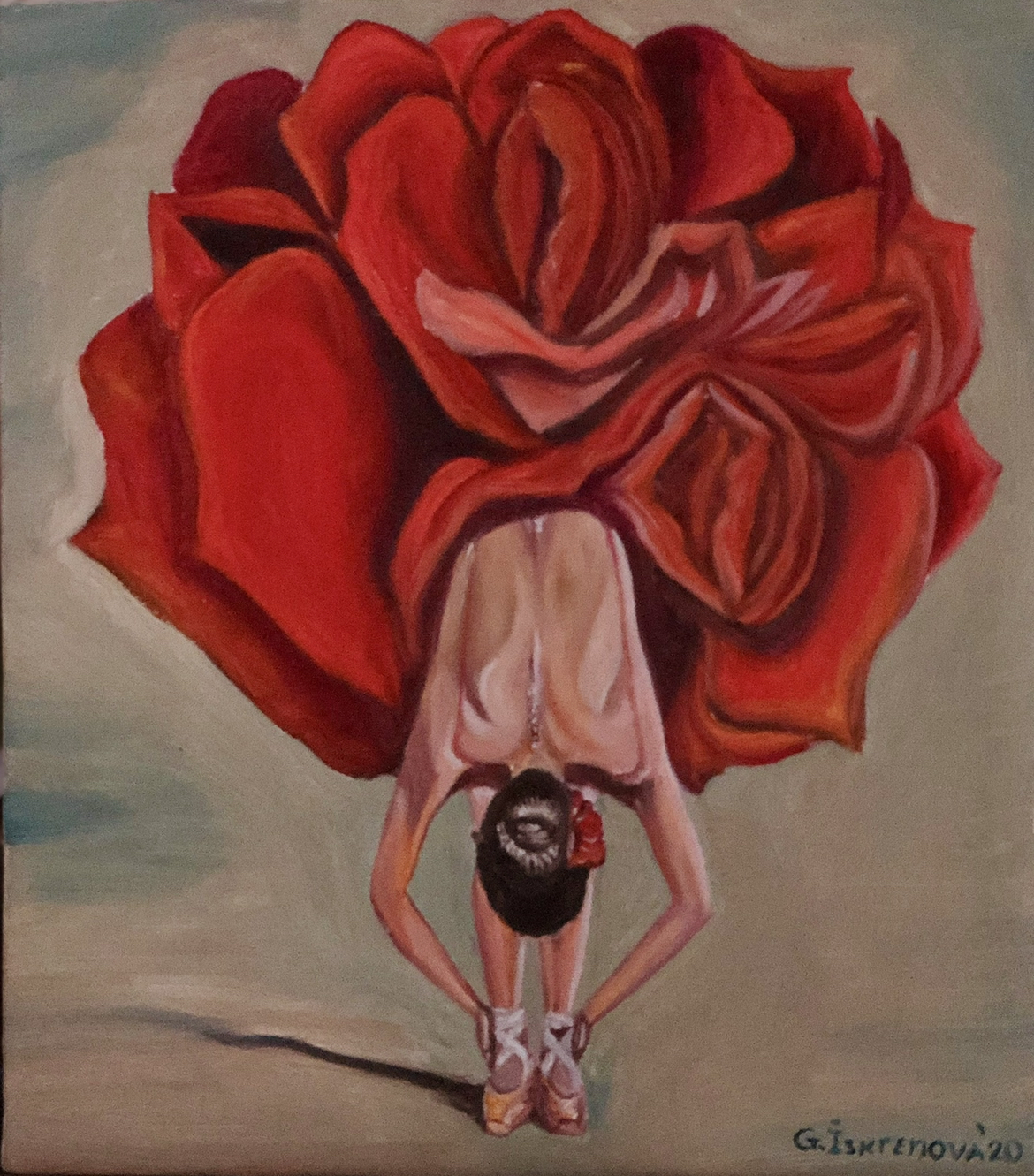 ‘Rose dress’ oil/canvas 40/30 cm