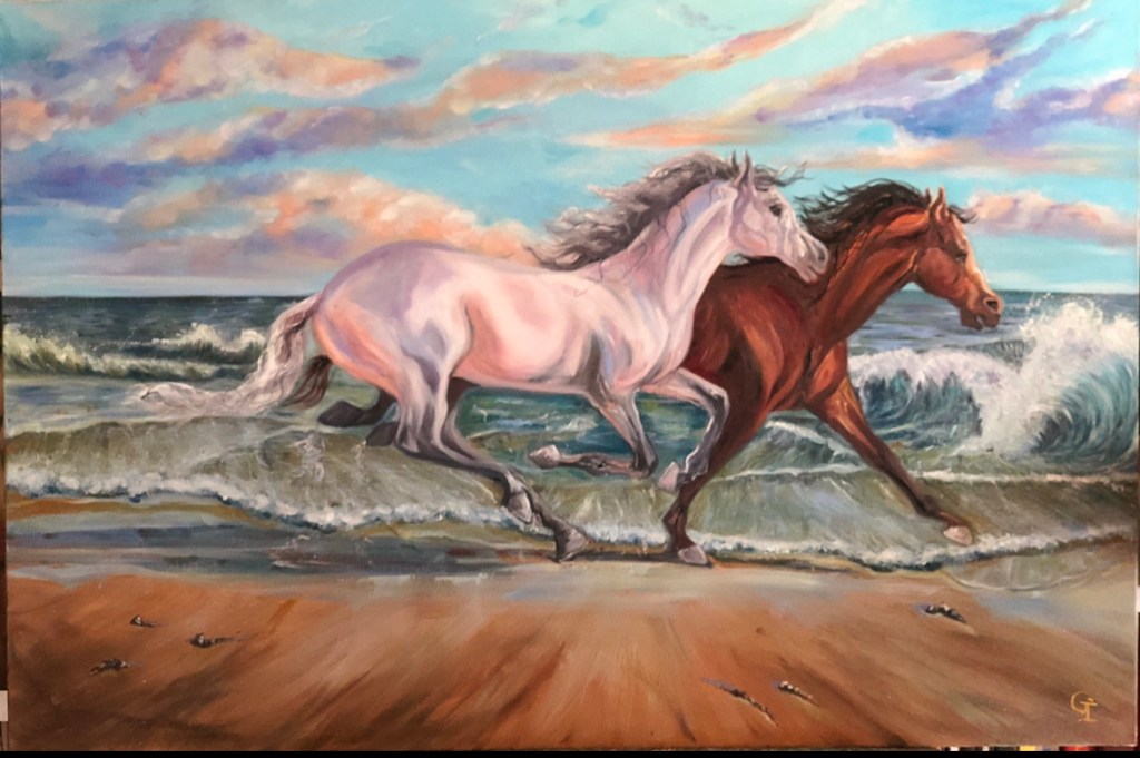‘Horses’, oil/canvas 90/70 cm