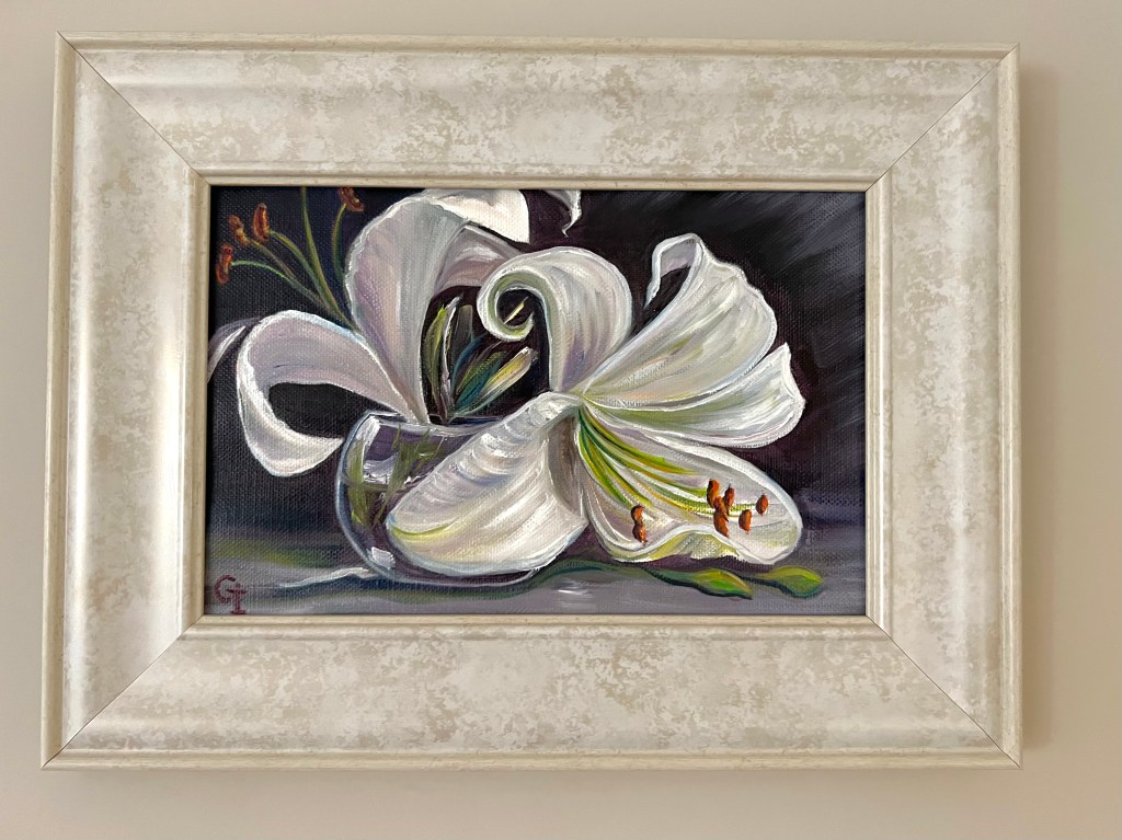 ‘White lily’ oil/canvas 30/20 cm