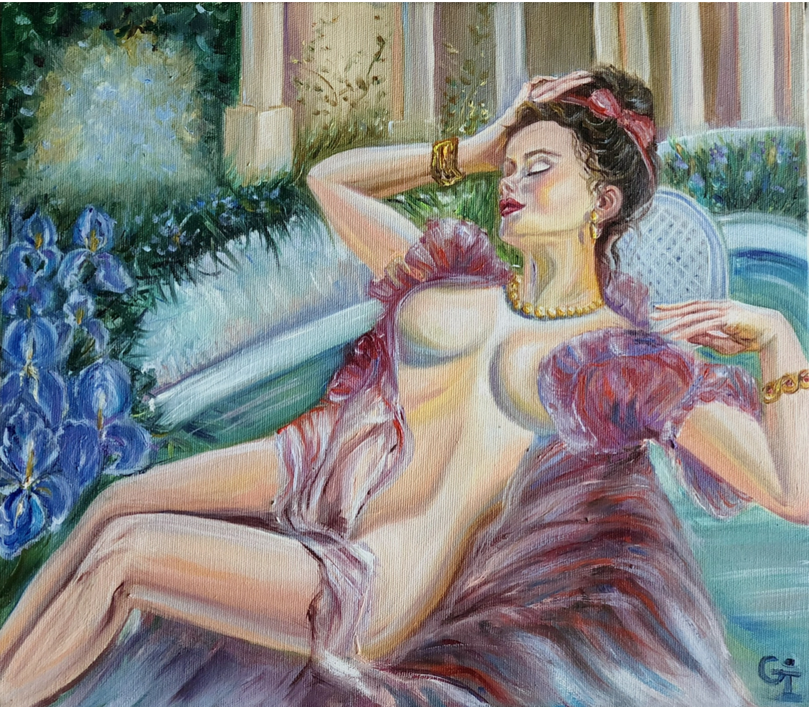 ‘Sunbathing’, oil/canvas 40/30 cm