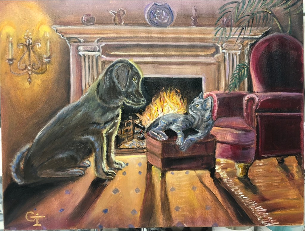‘Home’s owners’, oil/canvas 40/30 cm